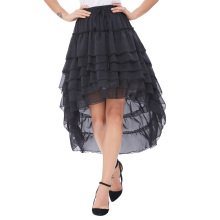 Belle Poque Mulheres Senhoras Amelia Steampunk Cintura Elástica Ruffled Chiffon Black Color Cake Skirt BP000227-1